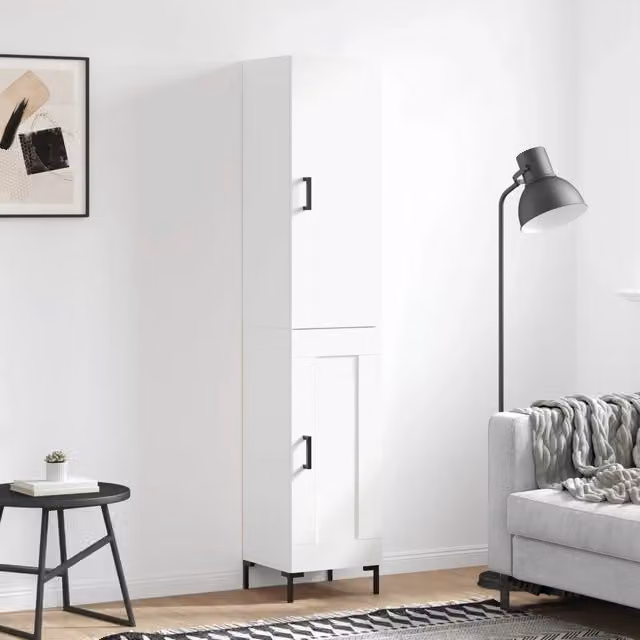 Credenza moderna bianca vidaXL a parete in legno e metallo L/P/H: 34,5 x 34 x 180 cm