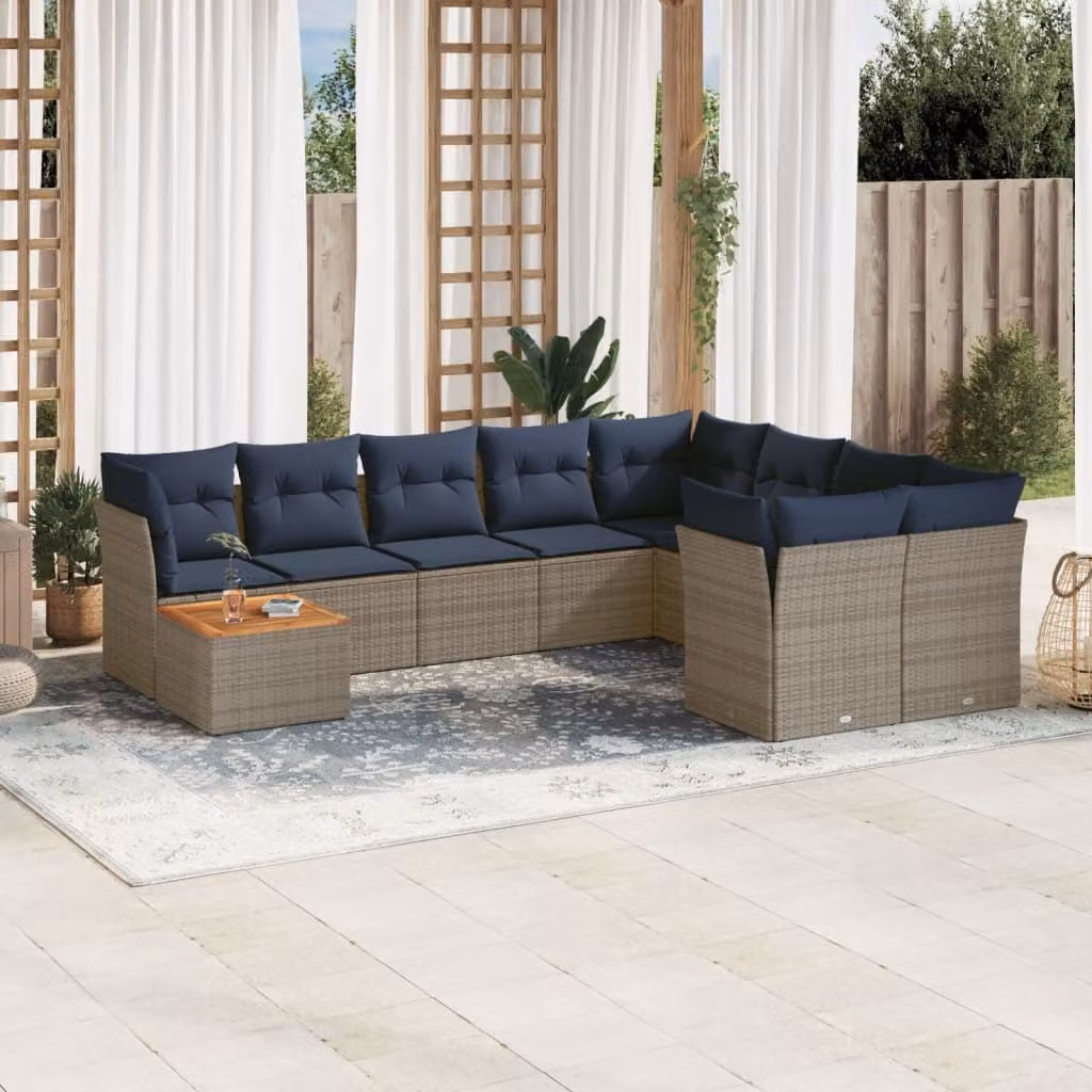 Maison Exclusive - Set Divani da Giardino 10 pz con Cuscini Grigio in Polyrattan
