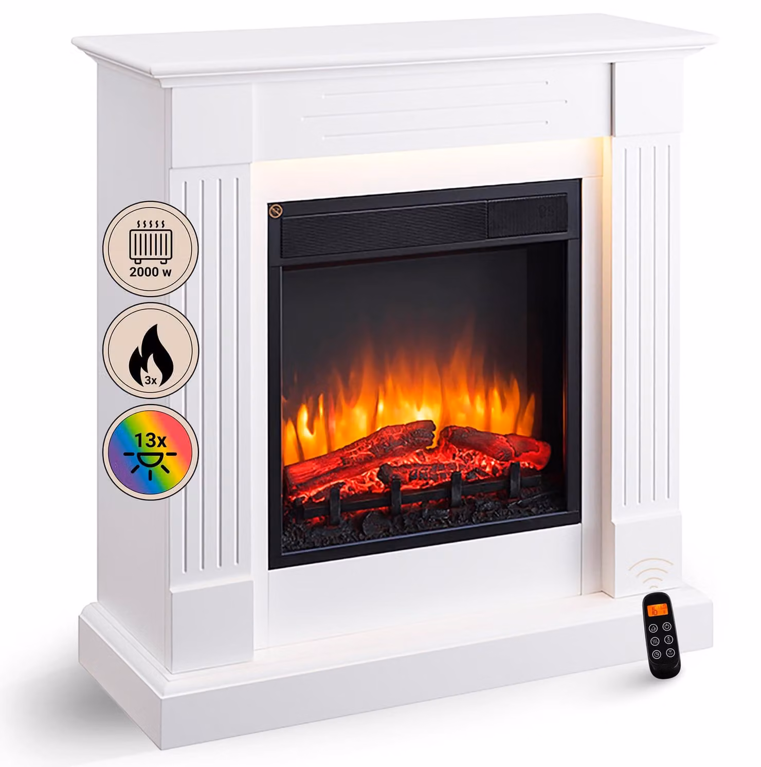 Camino elettrico a colonna - 1000/2000 W - Camino decorativo con effetto fiamma 3D e telecomando