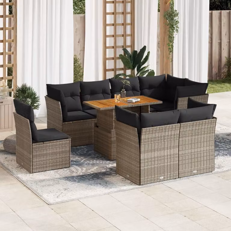 Maison Exclusive - Set da giardino 9 pezzi con cuscini Grigio Polyrattan