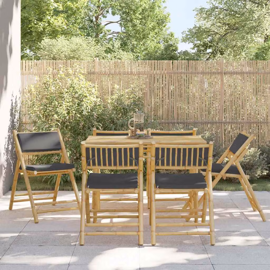 Set di 6 sedie da bistrot pieghevoli vidaXL in bambù con cuscini grigi per giardino e esterno – 1