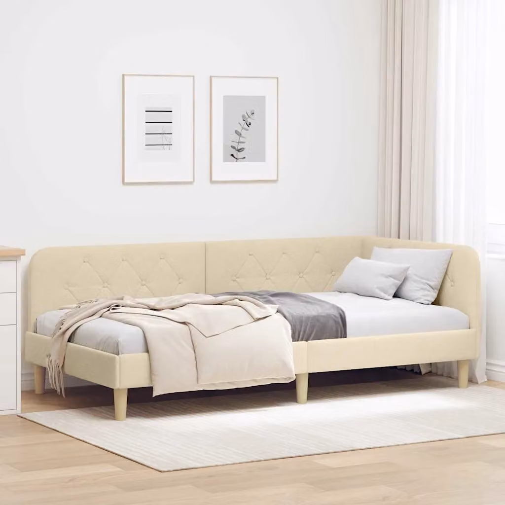 Cornice del letto ad angolo vidaXL in tessuto beige L 100 x P 200 cm