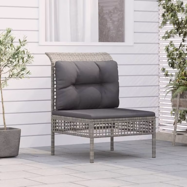The Living Store Divano da giardino con cuscini in Poly Rattan grigio