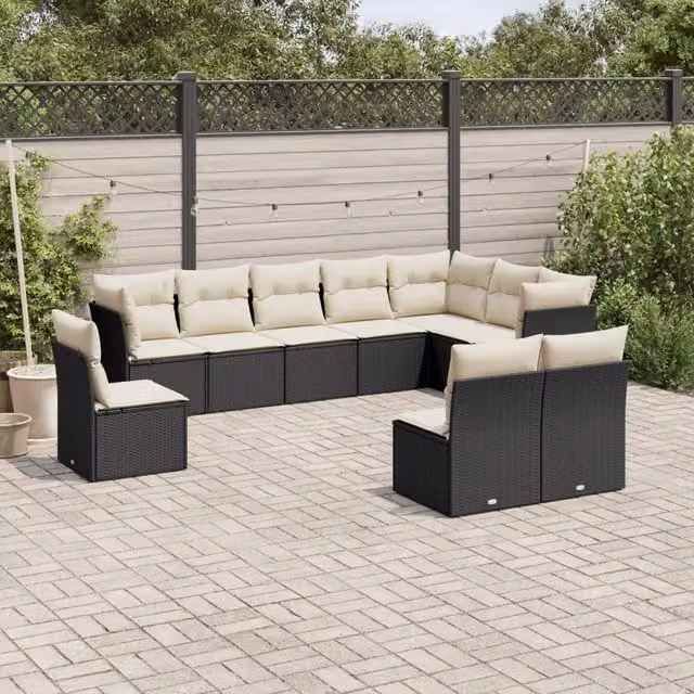 Set Divani da Giardino 10pz con Cuscini in Polyrattan Nero 3249635