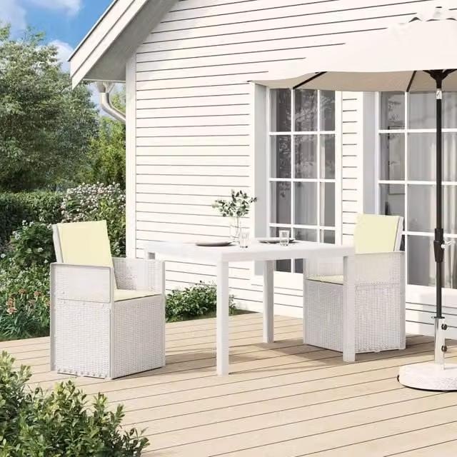 Set da pranzo per giardino e terrazzo vidaXL in plastica 3 pezzi Bianco e Beige – 1
