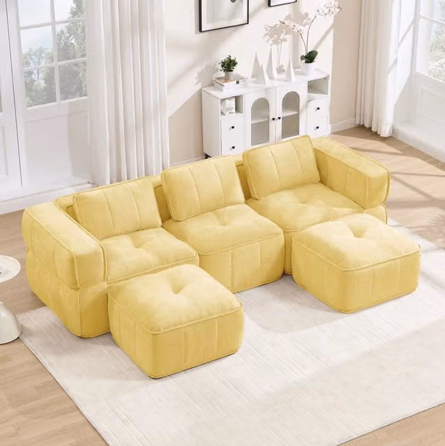 Divano modulare a U 271x162x67 cm in poliestere giallo con seduta profonda