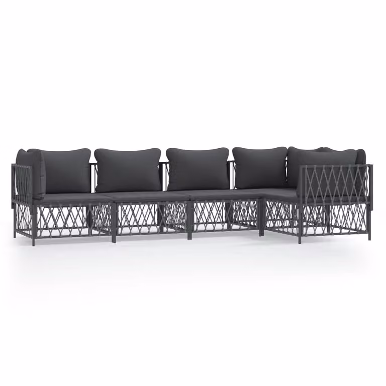 Set Salotto da Giardino 5 pz con Cuscini in Acciaio Antracite