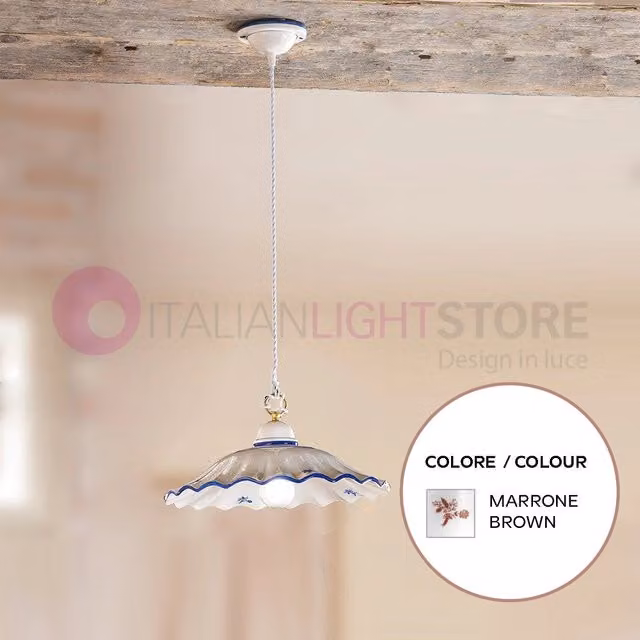 Lampada a sospensione Altopascio di Ceramiche Borso in ceramica marrone con finiture in ottone, forma rotonda, D: 38 cm