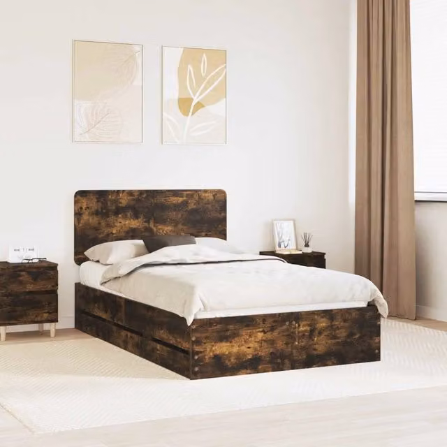 Struttura letto con cassetto vidaXL in legno Rovere fumé L 120 x P 200 cm – 1