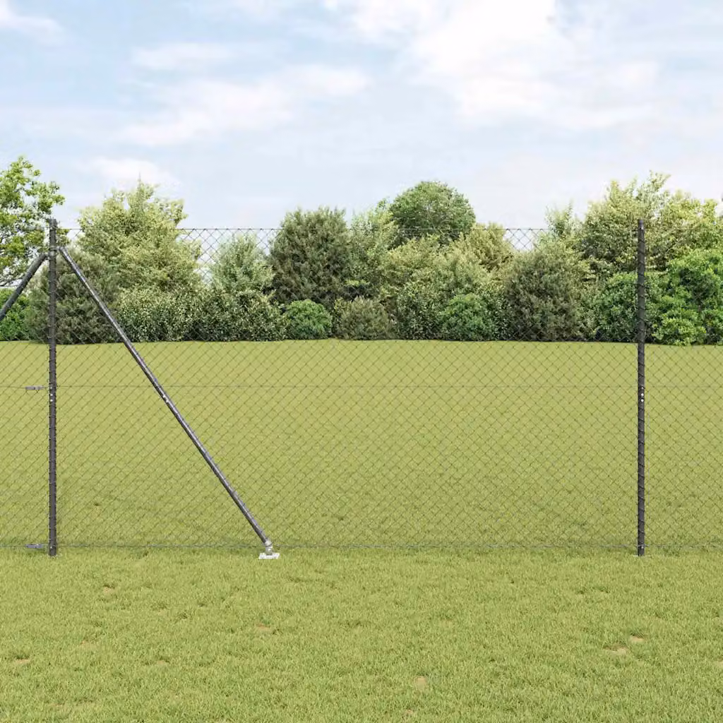 Recinzione a maglie vidaXL in acciaio rivestito in PVC con punte, Grigio, L: 10 m, H: 1,6 m – 1