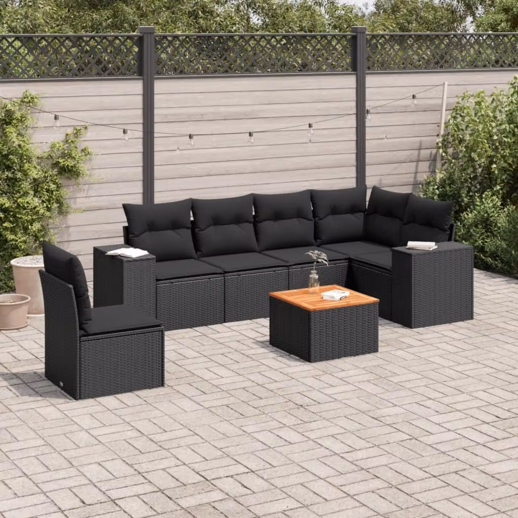 Maison Exclusive - Set da giardino 7 pezzi con cuscini in polyrattan nero