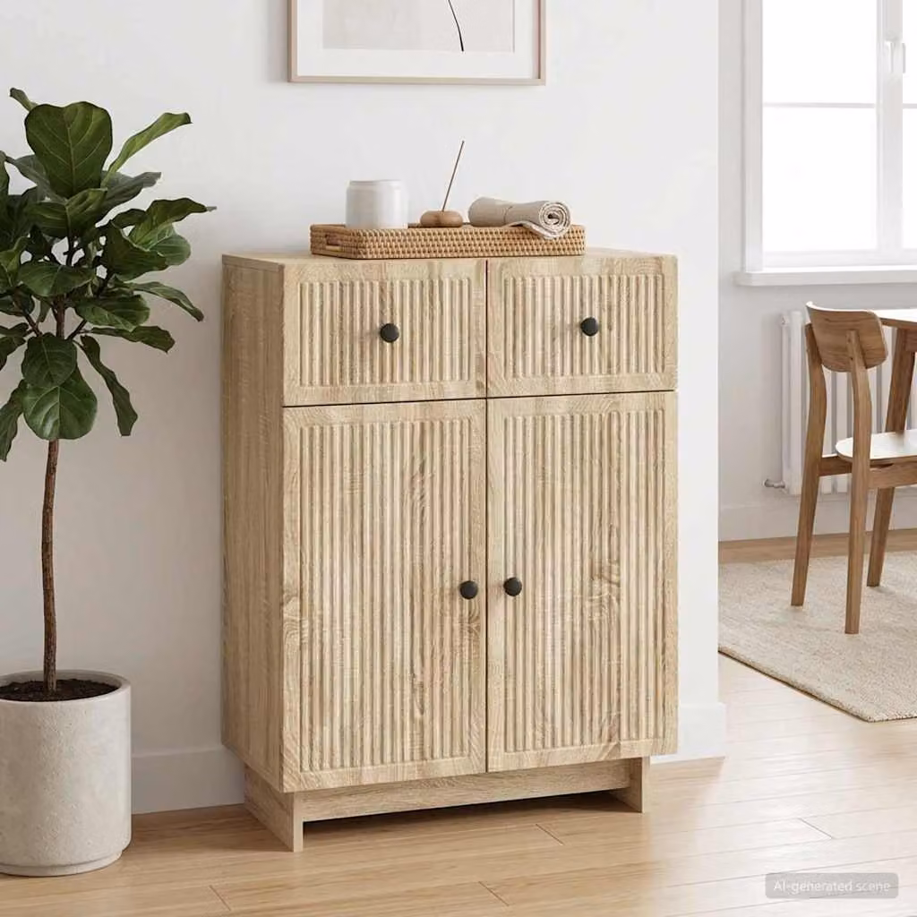 Credenza moderna vidaXL in legno ingegnerizzato e metallo, colore Rovere Sonoma, L 66 x P 34,5 x H 90 cm