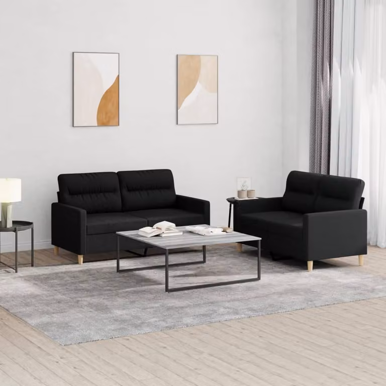Maison Exclusive - Set divano a 2 posti con cuscini, tessuto nero