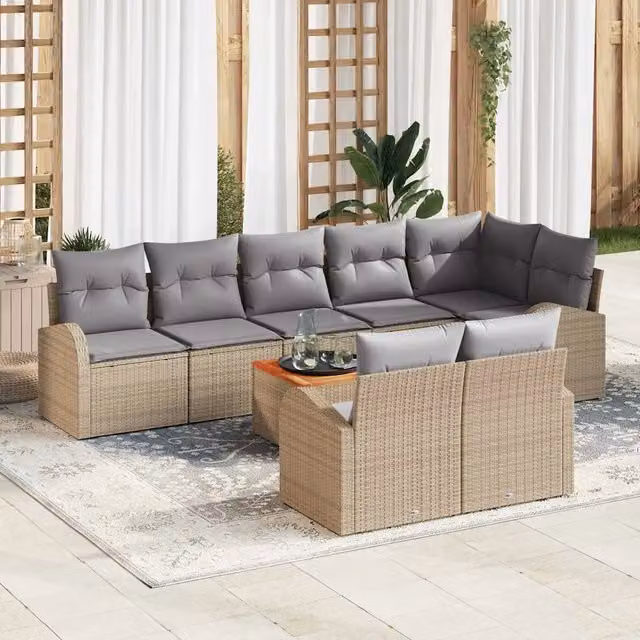 Set Divano da Giardino 9 pz Beige polyrattan 3347595