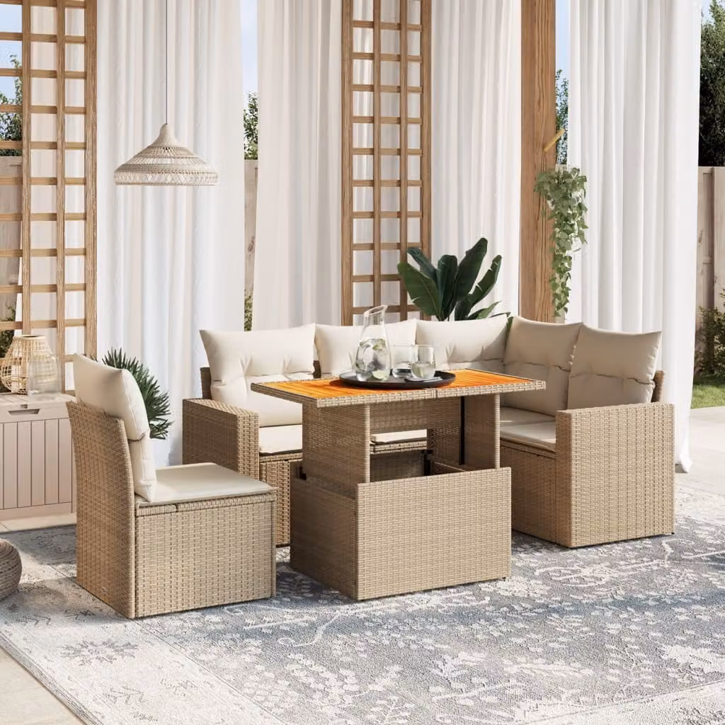 Maison Exclusive - Set Divano da Giardino 6 pz con Cuscini Beige in Polyrattan