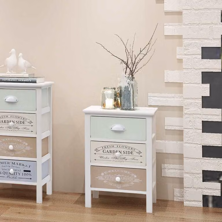 vidaXL Mobile in Stile Francese con 3 Cassetti in Legno Bianco e Multicolore