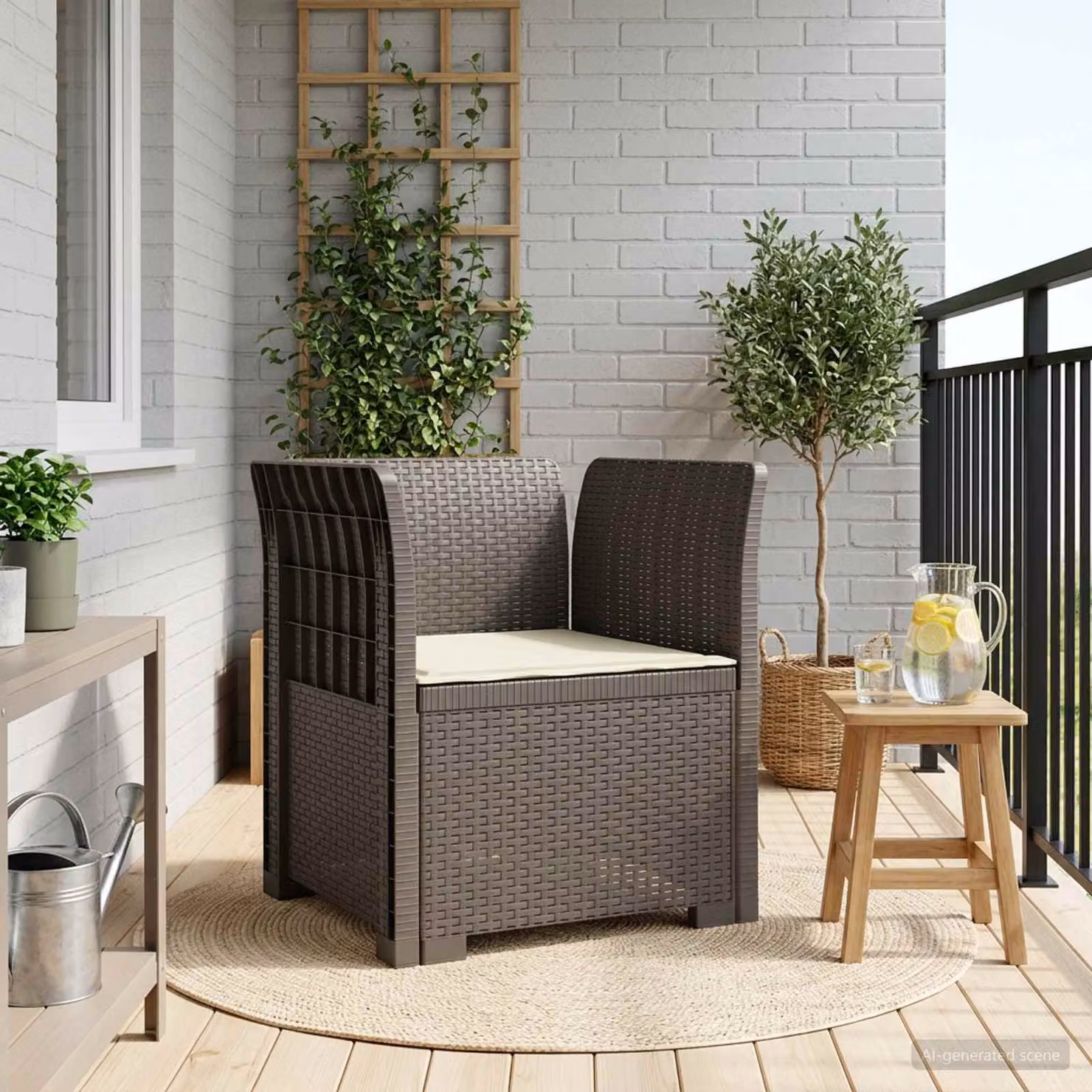 Poltrona a 1 Posto con Cuscino vidaXL in Effetto Rattan Grigio Chiaro