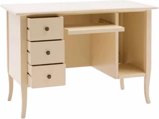 Scrivania porta computer in legno di pino stile arte povera color avorio opaco Mobili 2G L: 130 cm, P: 75 cm, H: 81 cm