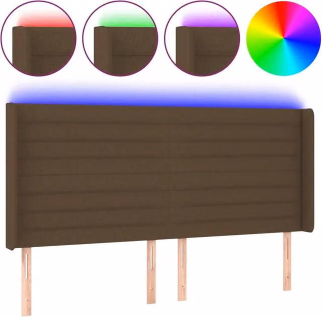 Testata del letto moderna con illuminazione LED e porta di ricarica USB in tessuto marrone scuro L: 203 cm, P: 16 cm, H: 118/128 cm – 1
