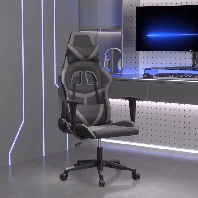Sedia da Gaming vidaXL in Similpelle Nera e Grigia con Poggiatesta e Ruote