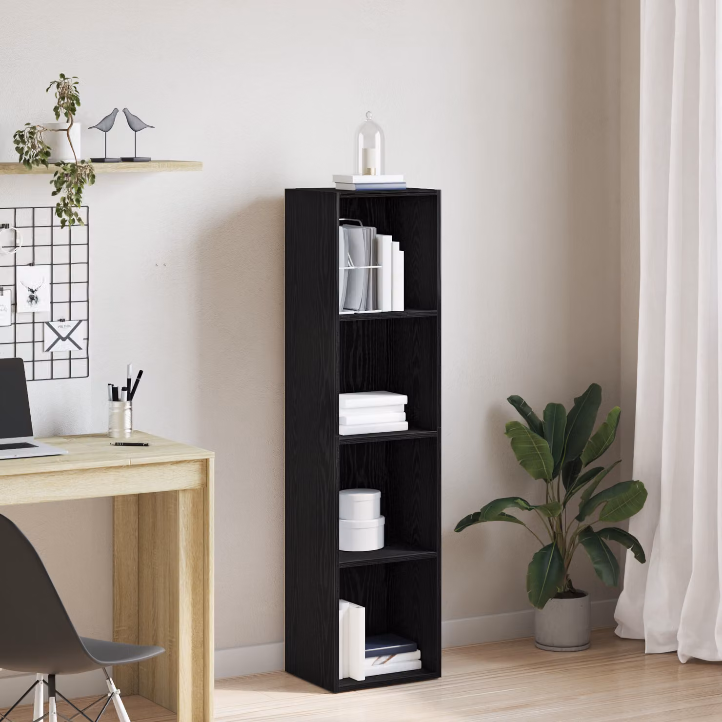 vidaXL Armadio per Libri Moderno a 4 Livelli in MDF Nero L: 36 cm, P: 30 cm, H: 143 cm