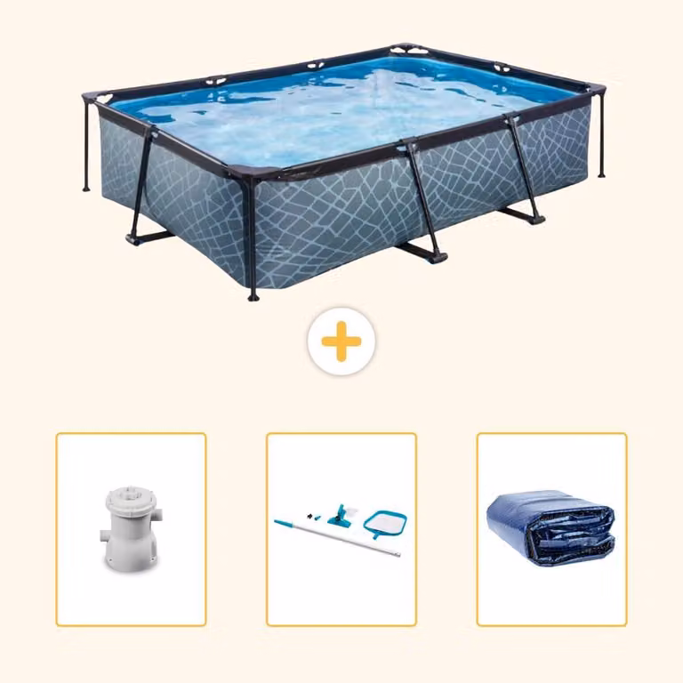 Piscina fuori terra rettangolare - aspetto pietra - 300x200x65 cm - composta da 4 elementi - SCB81