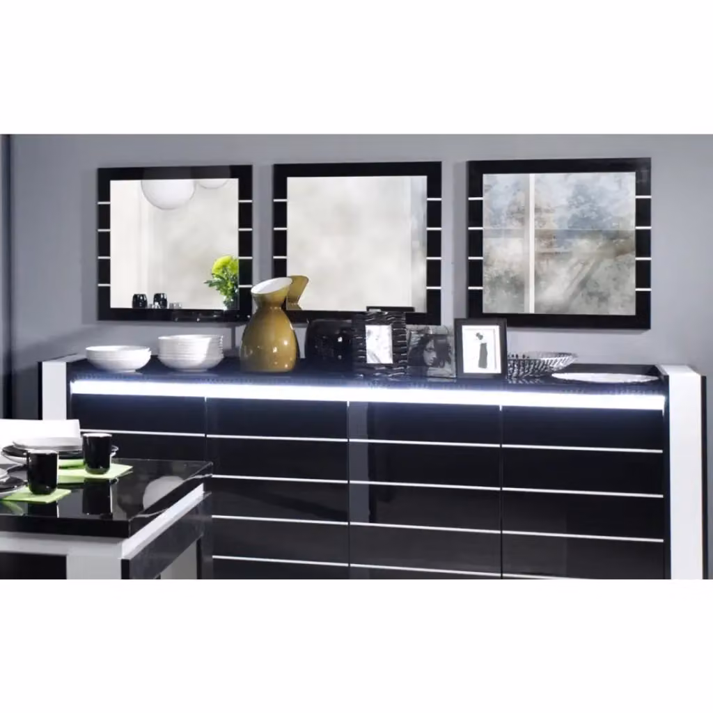 Set di 3 specchi quadrati LINA Meublorama nero e bianco lucido, L/P: 60 x 60 cm – 2