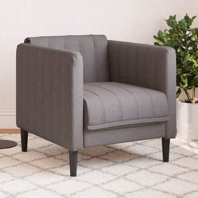 Poltrona Lounge Moderna in Tessuto Grigio con Braccioli e Struttura in Legno – 1