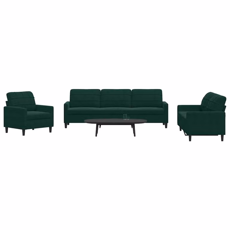 Set di divani vidaXL 4 pezzi in velluto verde con cuscini e pouf, design moderno con struttura in metallo per il tuo soggiorno