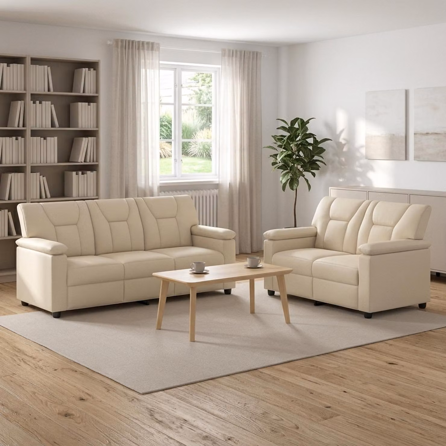 Set di 2 divani moderni vidaXL in similpelle e tessuto beige per soggiorno