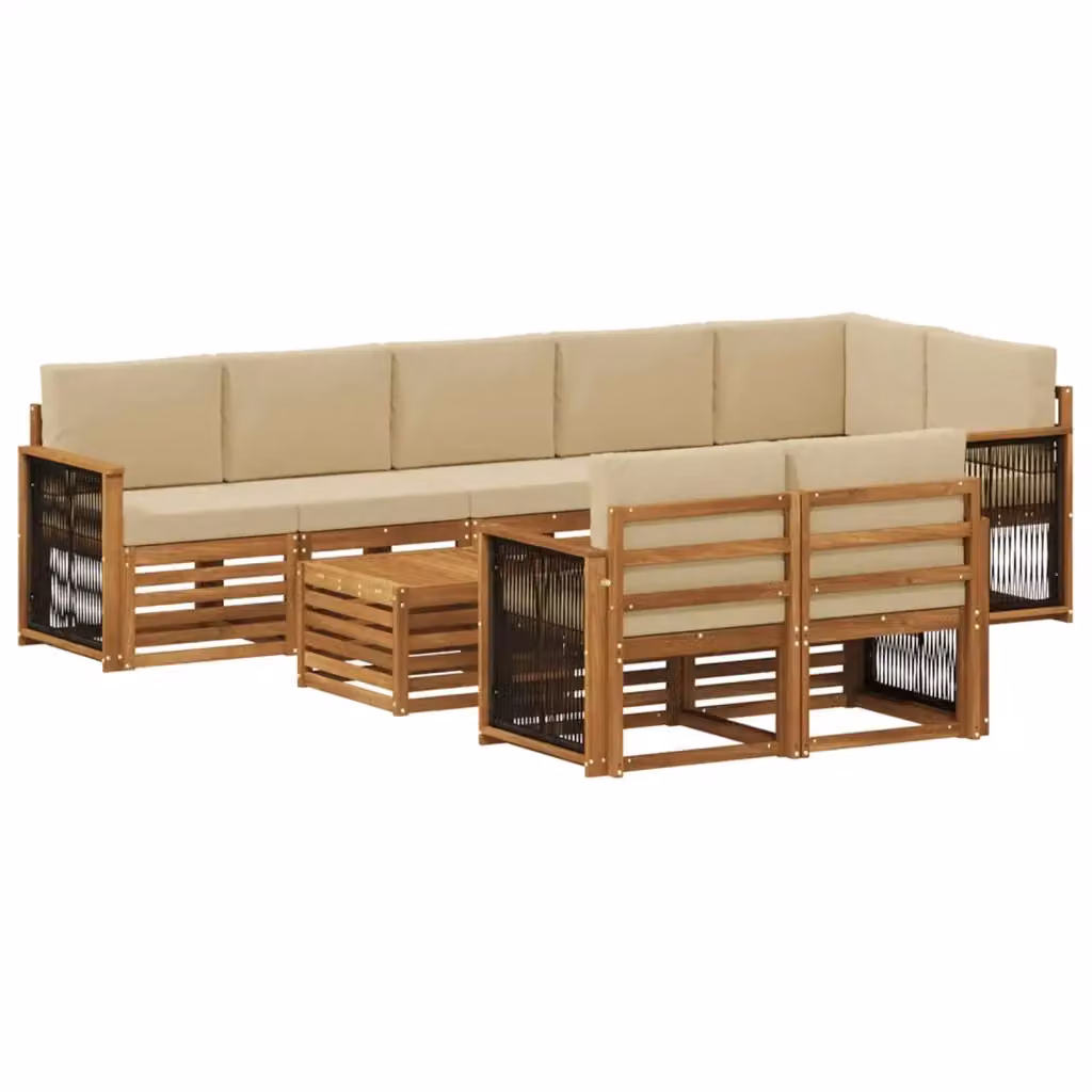 Set di divani da esterno a L vidaXL in legno di acacia con tavolo da caffè, 8 pezzi, marrone e beige – 2