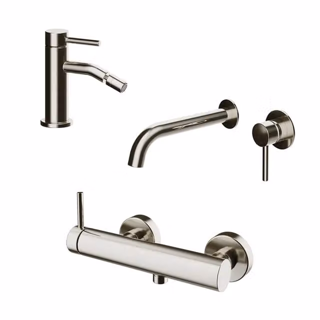 Set miscelatori: lavabo ad incasso bidet senza scarico ed esterno doccia nickel spazzolato | Bette