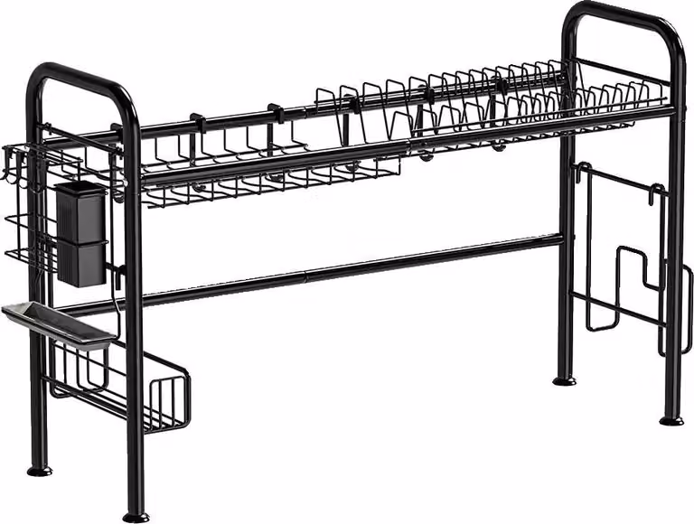 Scolapiatti, Acciaio al carbonio resistente, design di drenaggio efficiente, nero