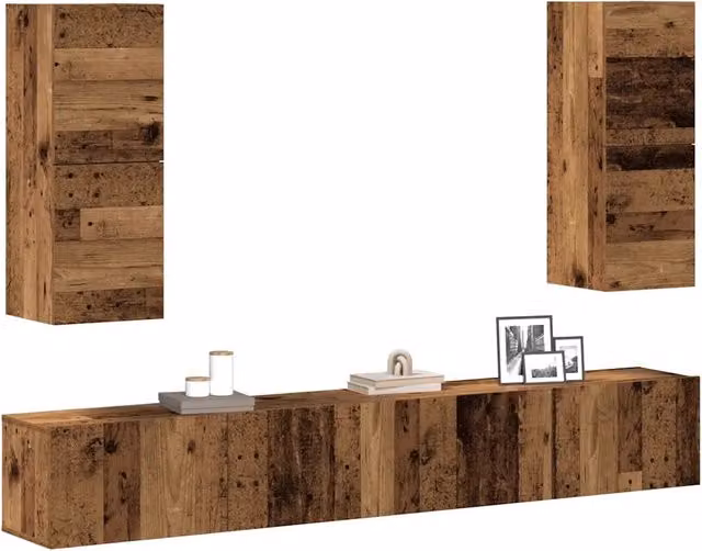Set Mobile TV 4 pz-Set di 4 Credenza per TV Montato a Parete Legno Antico in Truciolato 380510