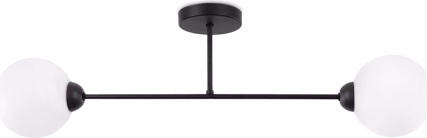 Lampada da soffitto Asturia nera a 2 luci con paralumi bianchi E27