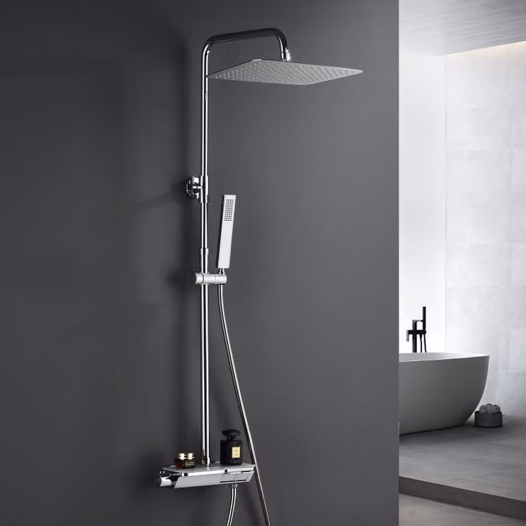 Set doccia a pioggia Görbach Set completo di accessori doccia in acciaio inox Sistema doccia termostatico Soffione doccia Doccia a mano Barra doccia cromata.