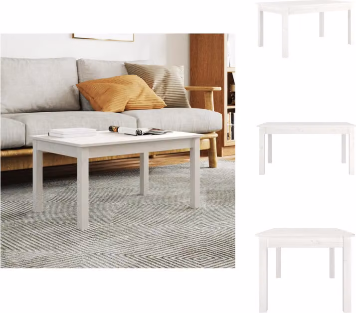 vidaXL Tavolino bianco 80x50x40 cm in legno di pino massiccio - Tavolini da caffè