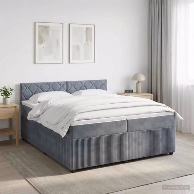 Letto box spring con materasso ibrido vidaXL in tessuto grigio e bianco L: 200 cm, P: 200 cm – 1