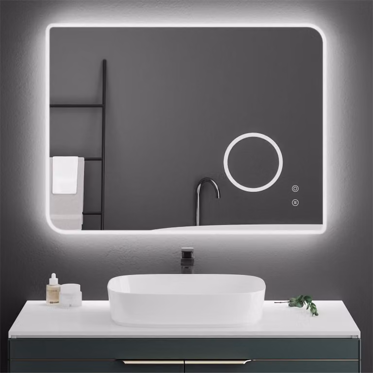 Specchio da bagno a LED, 80x60 cm, con interruttore touch, ingrandimento 3x, con funzione di regolazione dell'intensità luminosa
