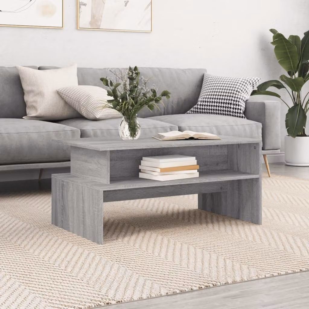 The Living Store Tavolino Grey Sonoma 90x55x42,5 cm Materiale a base di legno