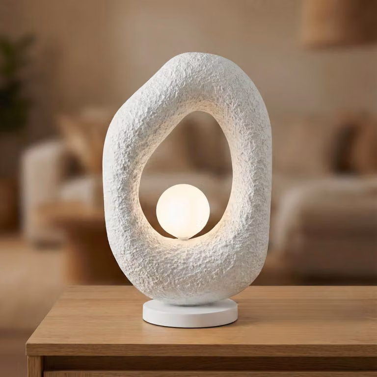 Opviq, lampada da tavolo di alta qualità, struttura in metallo, paralume in fibra di vetro, altezza 50 cm, vetro Ø 10 cm, cavo da 200 cm, IP20, bianco, design moderno per ambienti eleganti, lampadina non inclusa.