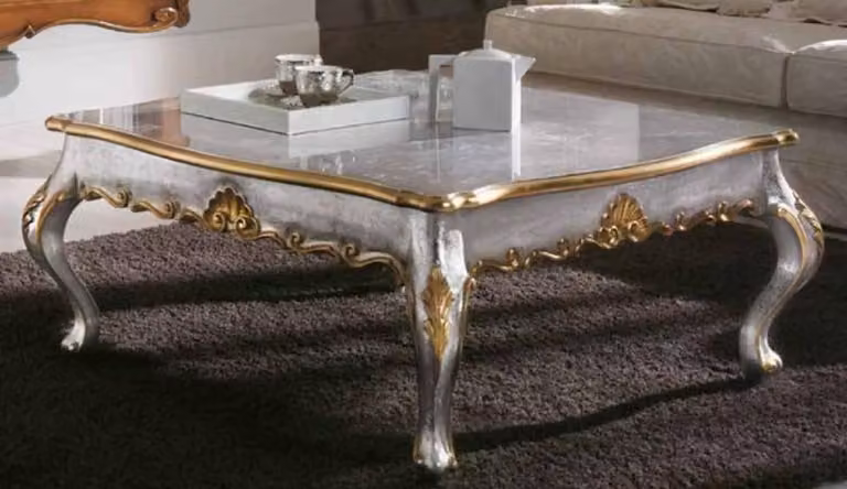 Casa Padrino - Tavolino barocco argento/oro - Tavolo da salotto quadrato in legno massiccio in stile barocco - Mobili barocchi - Interni barocchi - Nobile e magnifico - Qualità - Italy