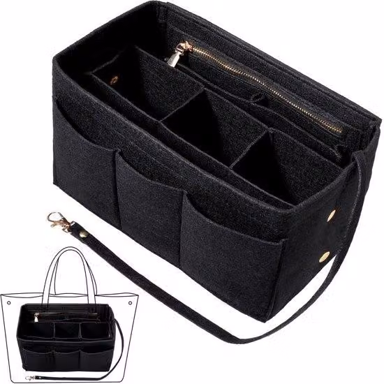Organizer da borsa neri con cerniera e scomparti interni