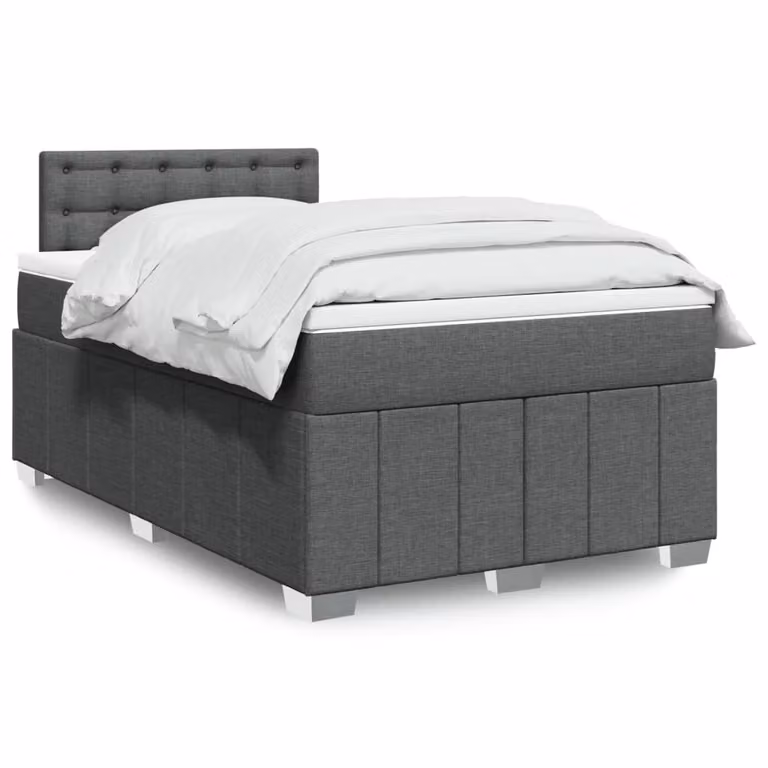 vidaXL Giroletto a Molle con Materasso Ibrido in Tessuto Grigio e Bianco L/P/H: 120 x 200 cm