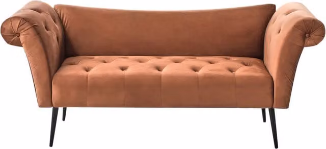 Chaise Longue in tessuto marrone dorato e Gambe con gambe in metallo dorato