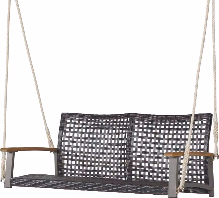 Altalena in vimini per 2 persone in rattan PE con schienale ricurvo, adatta all'uso esterno, cavi robusti, portata 360 kg, per terrazza, cortile, giardino, balcone