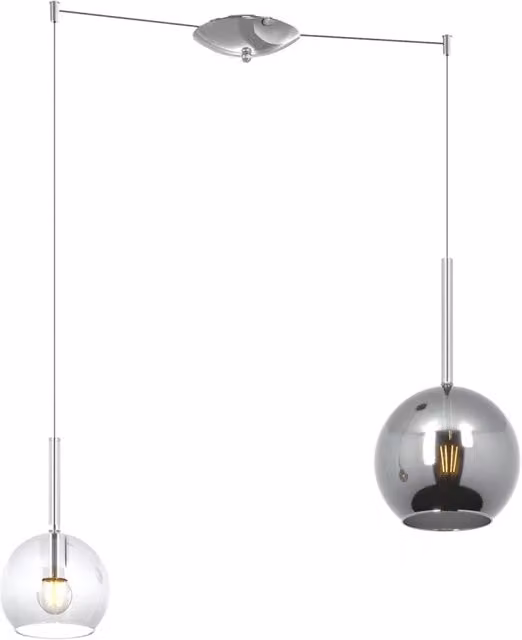 Lampadario Contemporaneo Future Metallo Cromo Vetro Trasp-Cromo 2 Luci E27