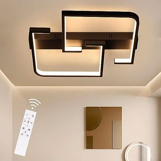 ZMH Lampada da soffitto LED Lampada da soffitto per soggiorno Dimmerabile Telecomando 45W Nero Lampada da soggiorno in metallo Lampada da camera da letto per cucine Studio 60CM