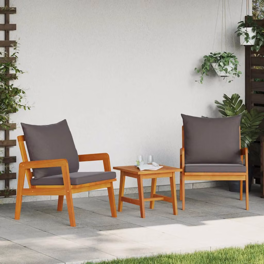 Set di 2 sedie da giardino vidaXL in legno di acacia oliato con cuscini, L: 65 cm, P: 59,5 cm, H: 72 cm