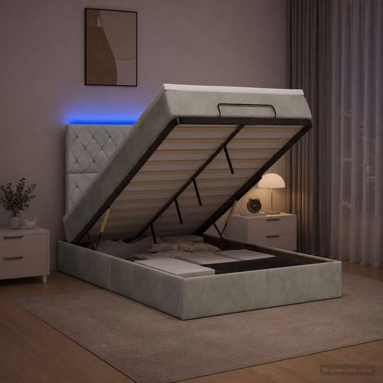 Letto Ottomano con Materasso e Illuminazione LED vidaXL, Grigio e Bianco, L/P/H: 200 x 120 x 88 cm